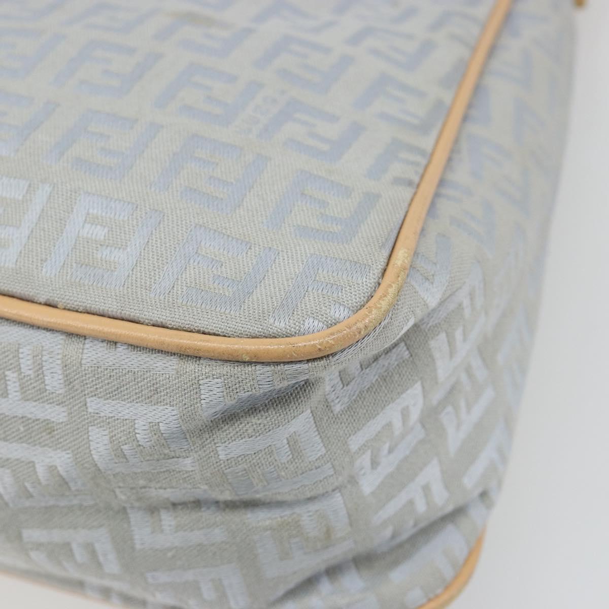 FENDI Zucchino Canvas Shoulder Bag Light Blue Silver Auth 186294A