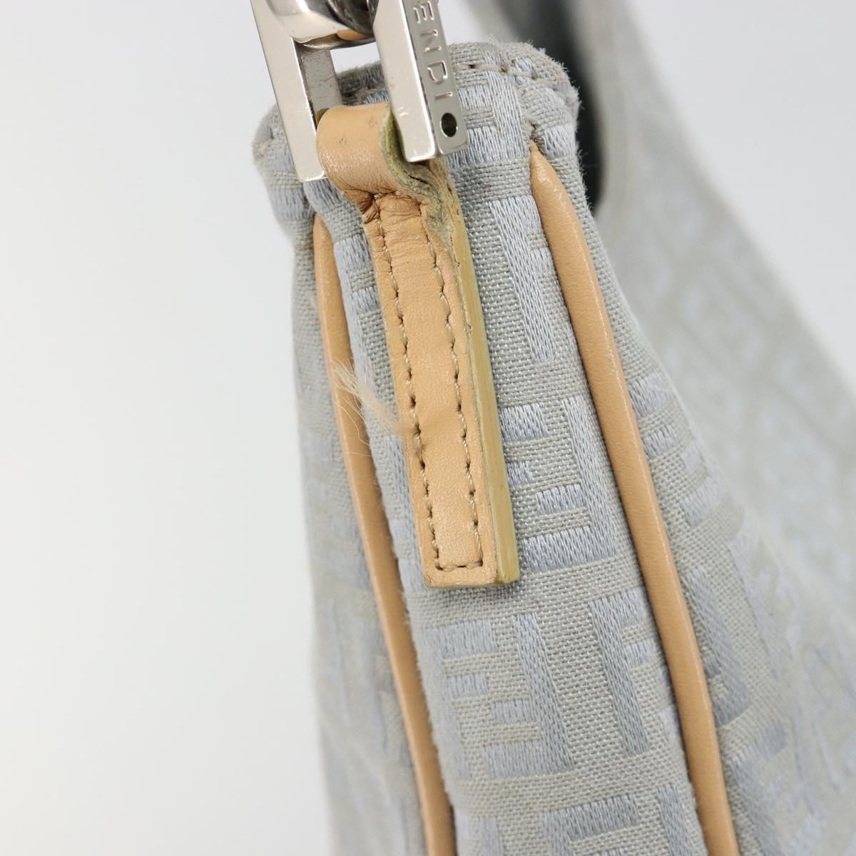 FENDI Zucchino Canvas Shoulder Bag Light Blue Silver Auth 186294A
