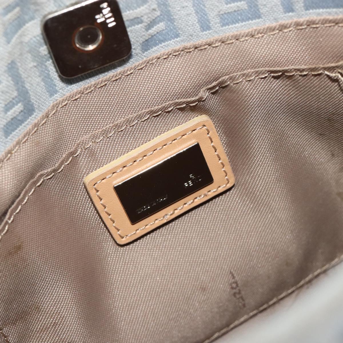 FENDI Zucchino Canvas Shoulder Bag Light Blue Silver Auth 186294A