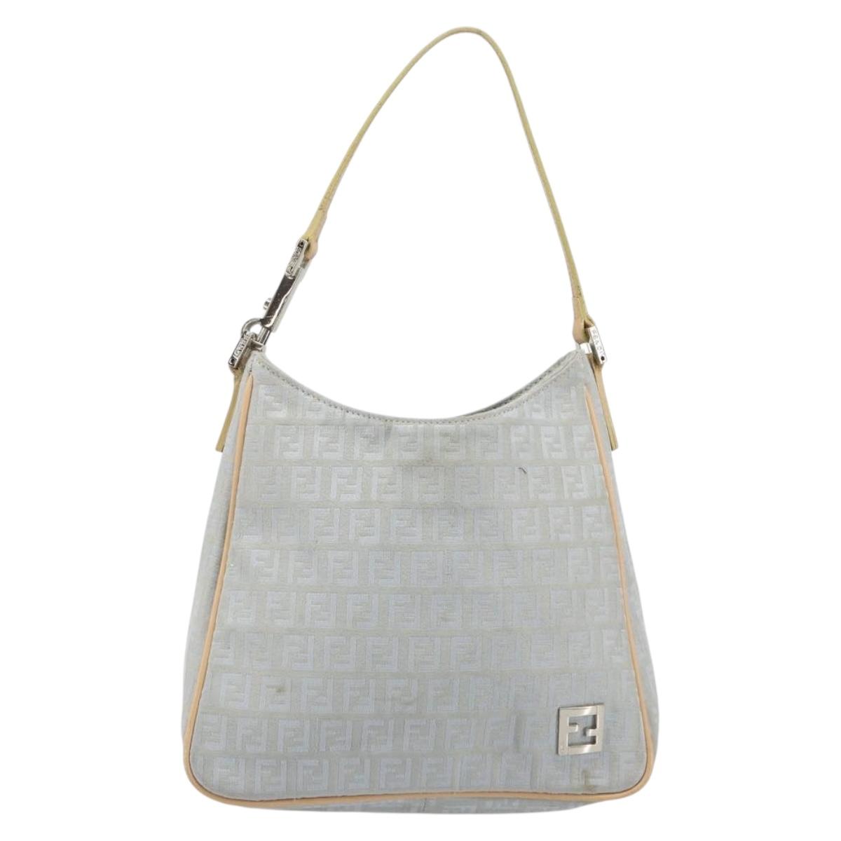 FENDI Zucchino Canvas Shoulder Bag Light Blue Silver Auth 186294A