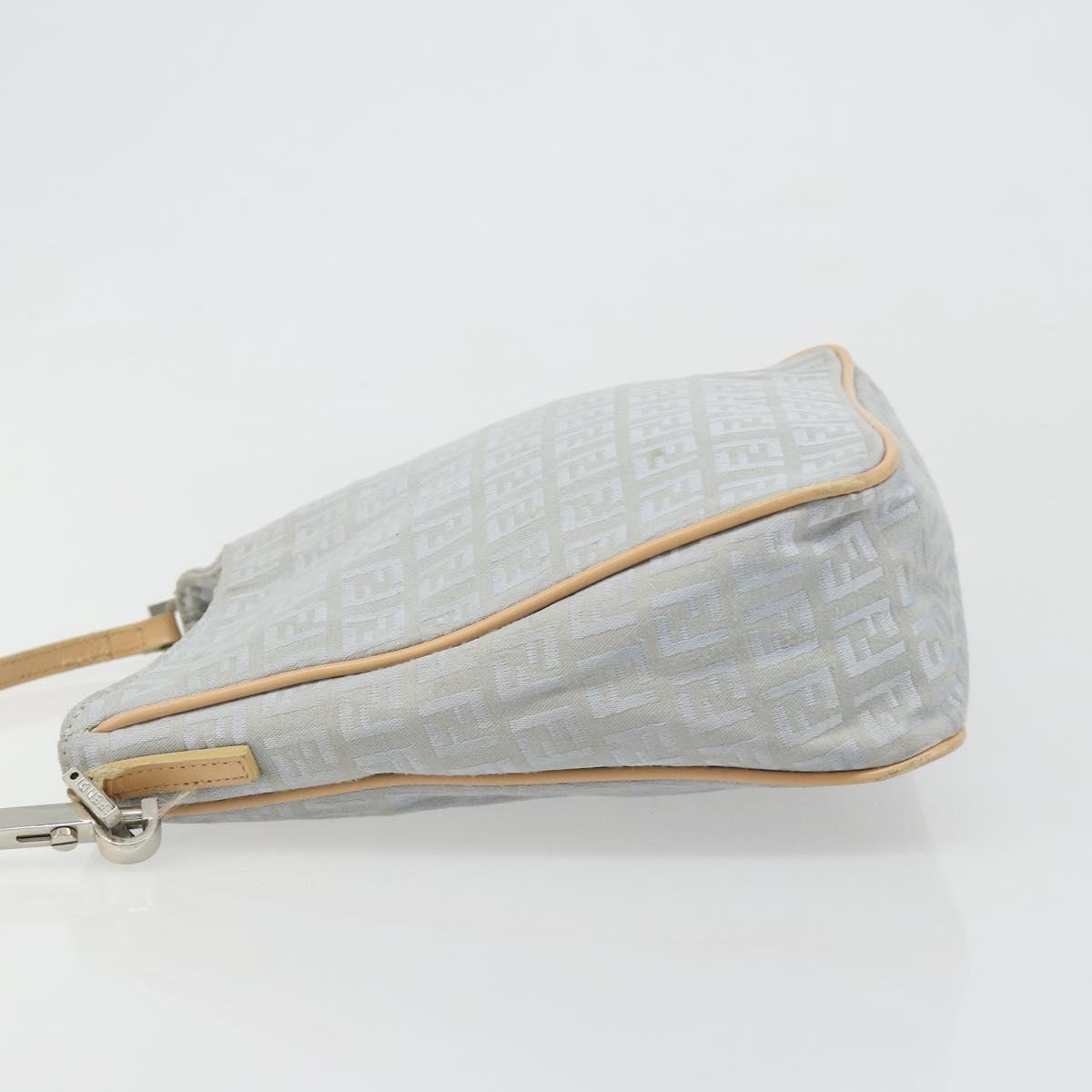 FENDI Zucchino Canvas Shoulder Bag Light Blue Silver Auth 186294A