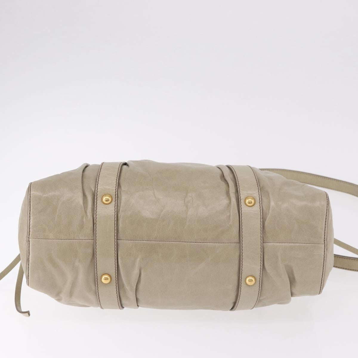 Miu Miu Hand Bag Leather 2way Beige Gold Auth 186300M
