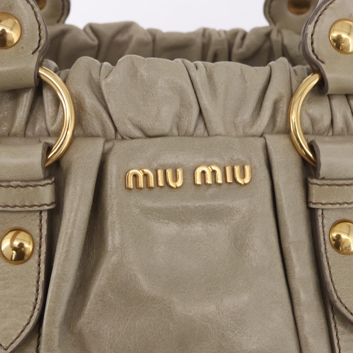 Miu Miu Hand Bag Leather 2way Beige Gold Auth 186300M