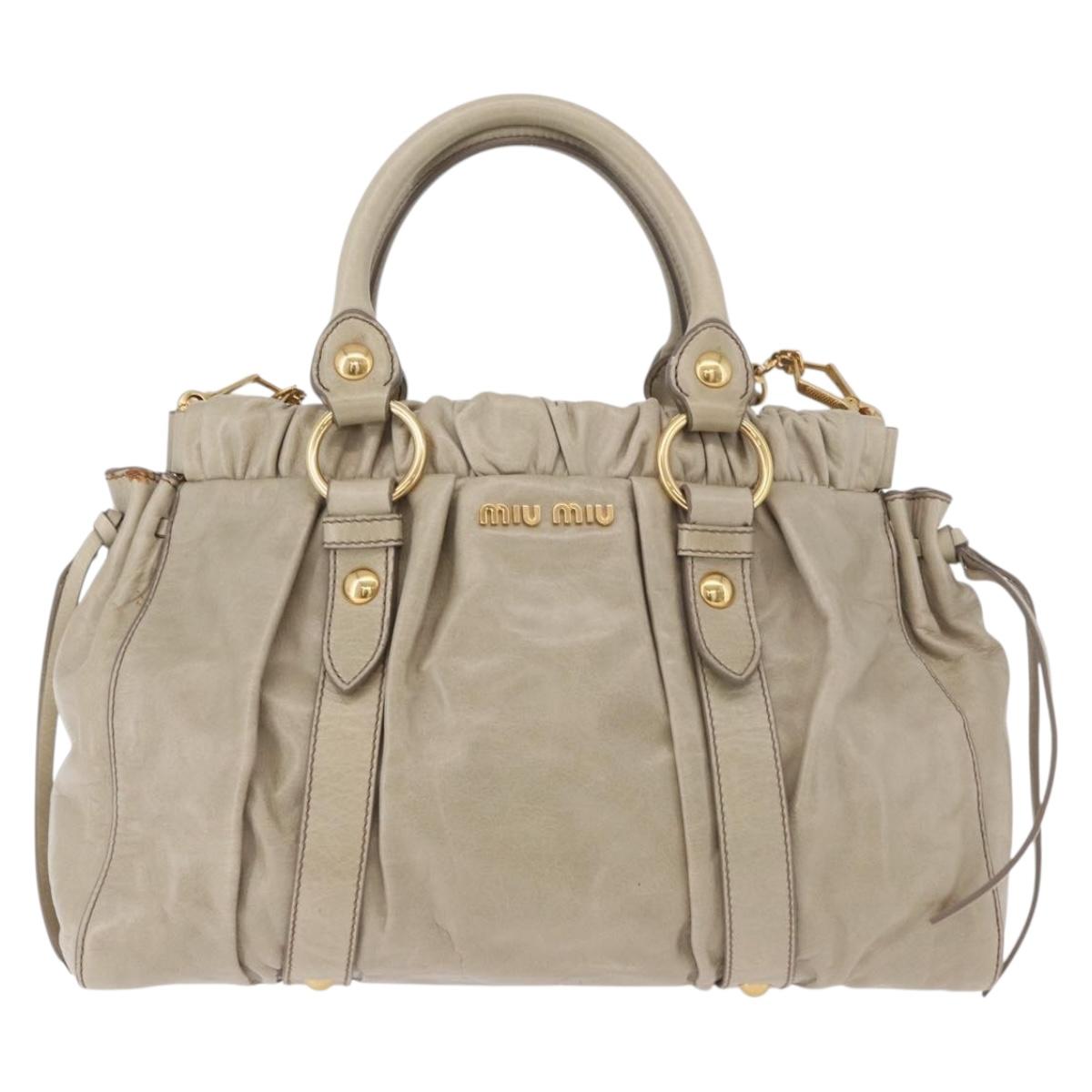 Miu Miu Hand Bag Leather 2way Beige Gold Auth 186300M
