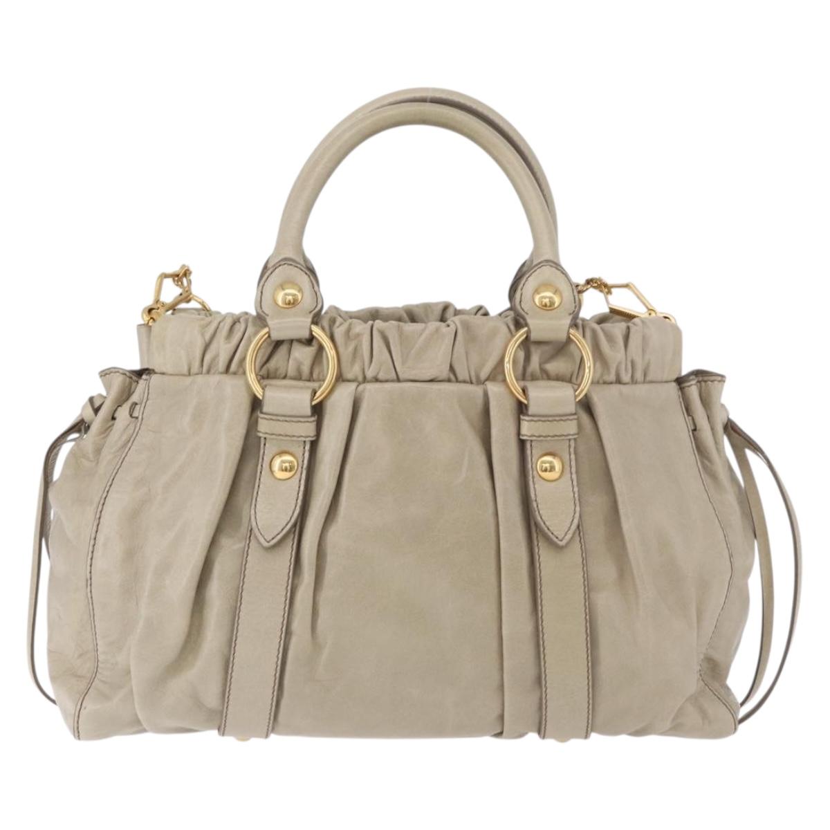 Miu Miu Hand Bag Leather 2way Beige Gold Auth 186300M