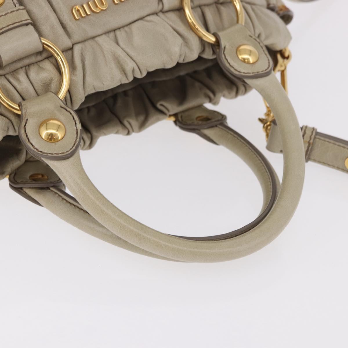 Miu Miu Hand Bag Leather 2way Beige Gold Auth 186300M