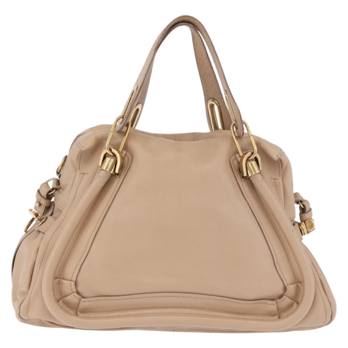 Chloe Paraty Hand Bag Leather 2way Beige Gold Auth 186304
