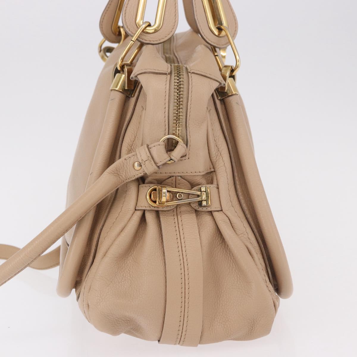 Chloe Paraty Hand Bag Leather 2way Beige Gold Auth 186304