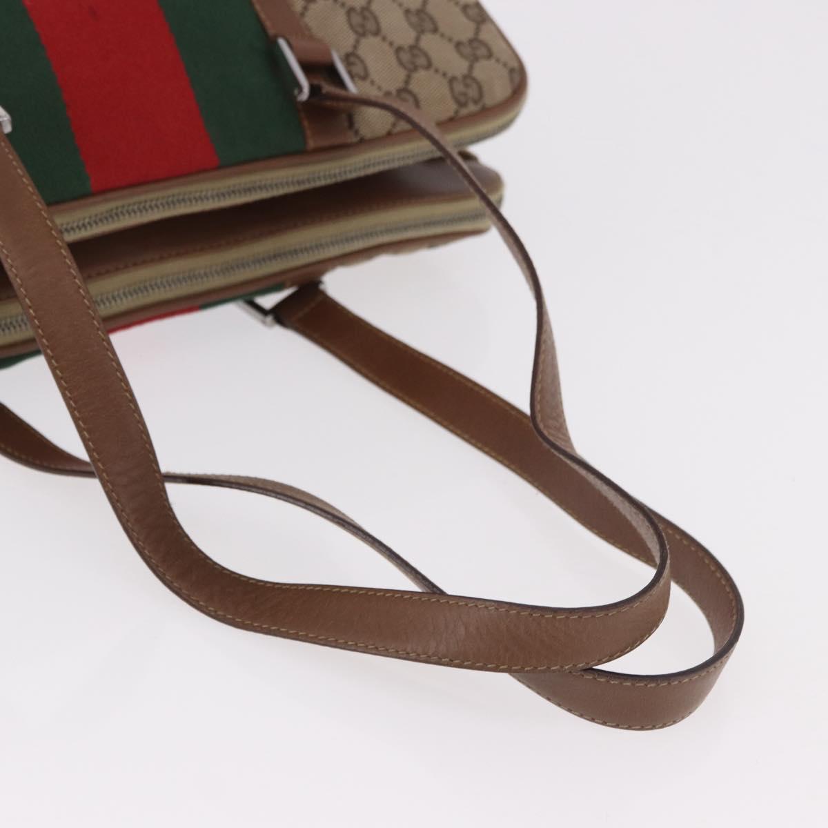 GUCCI GG Canvas Web Sherry Line Tote Bag Beige Silver Red Auth 186307