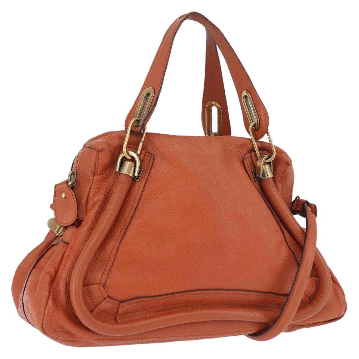 Chloe Paraty Hand Bag Leather 2way Orange Gold Auth 186311