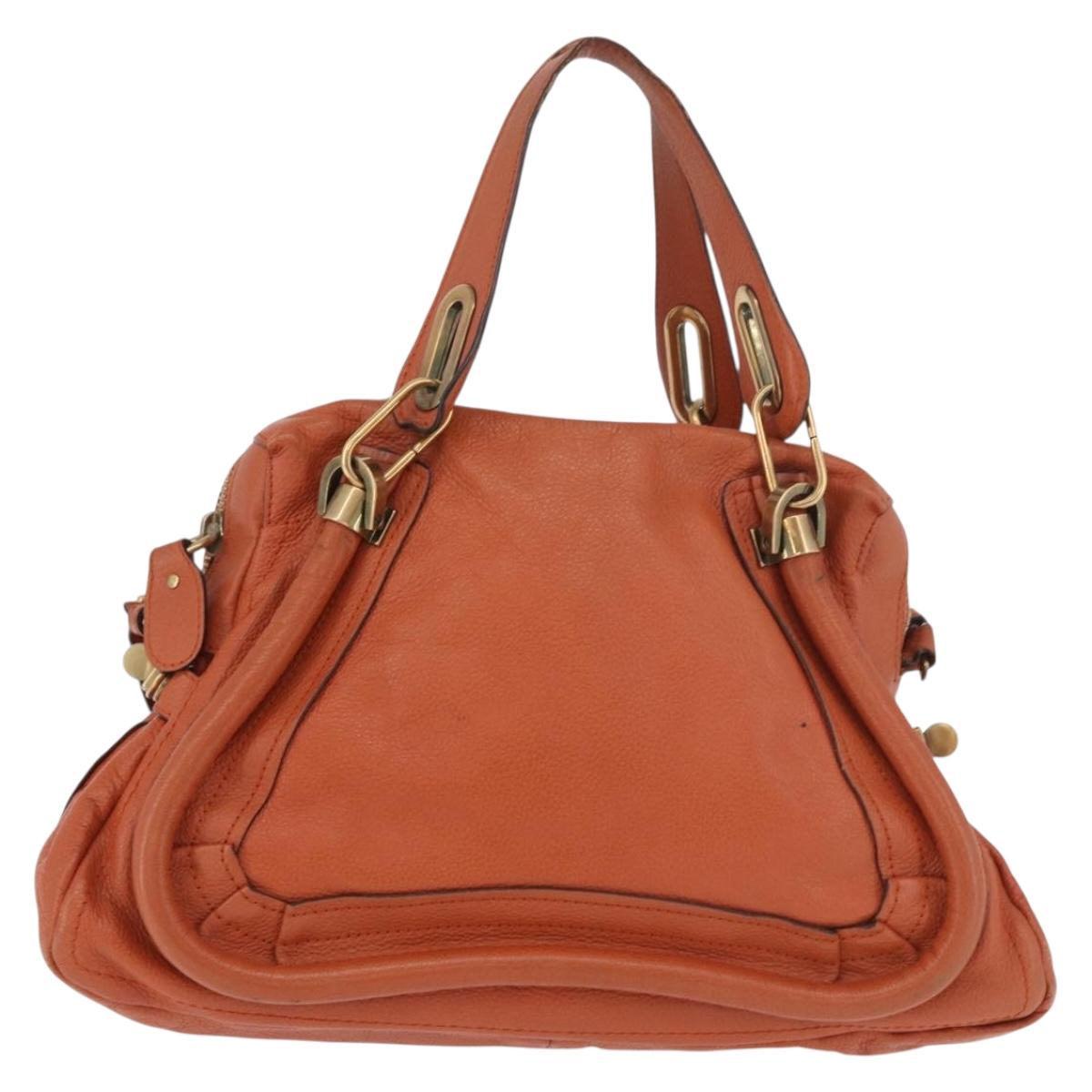 Chloe Paraty Hand Bag Leather 2way Orange Gold Auth 186311