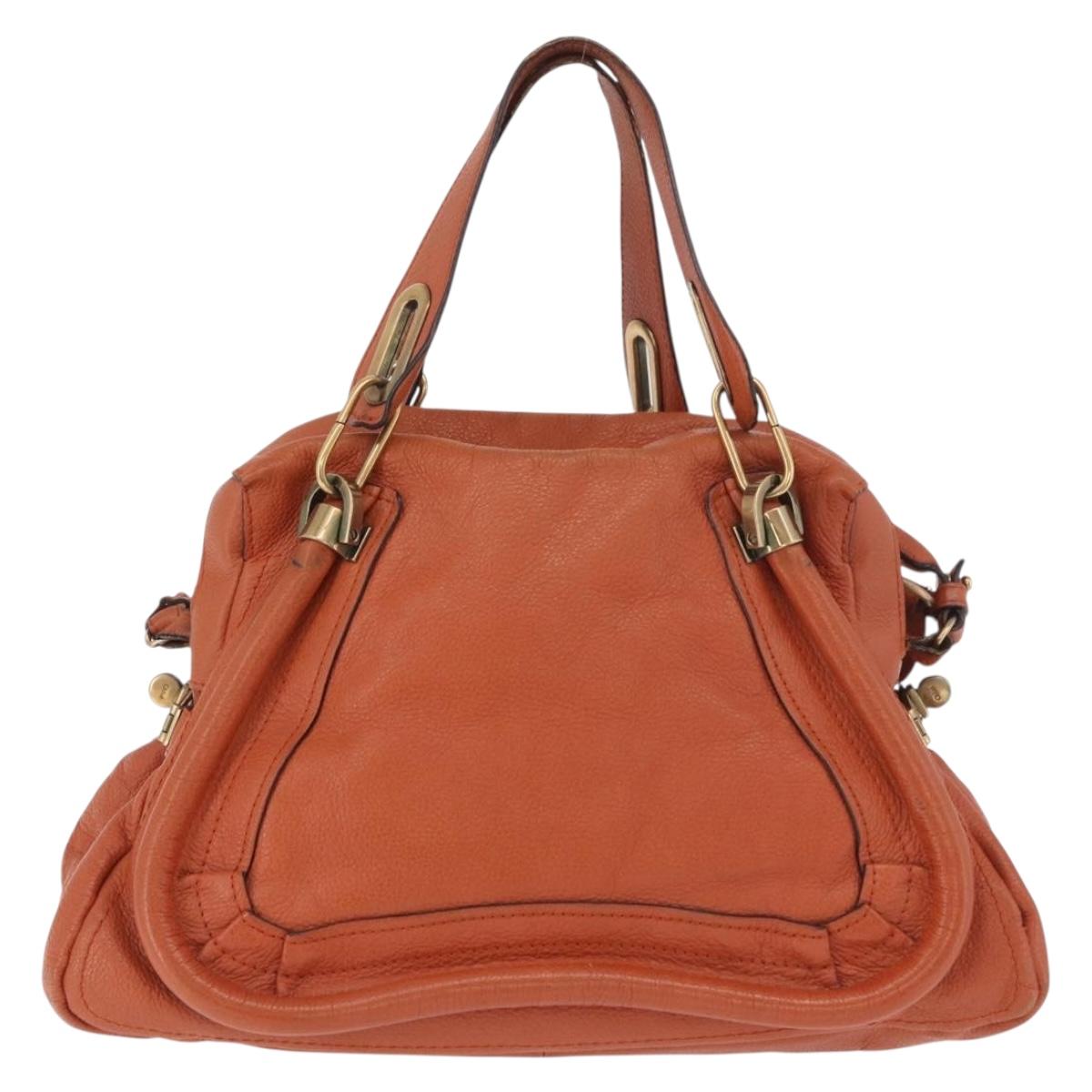 Chloe Paraty Hand Bag Leather 2way Orange Gold Auth 186311