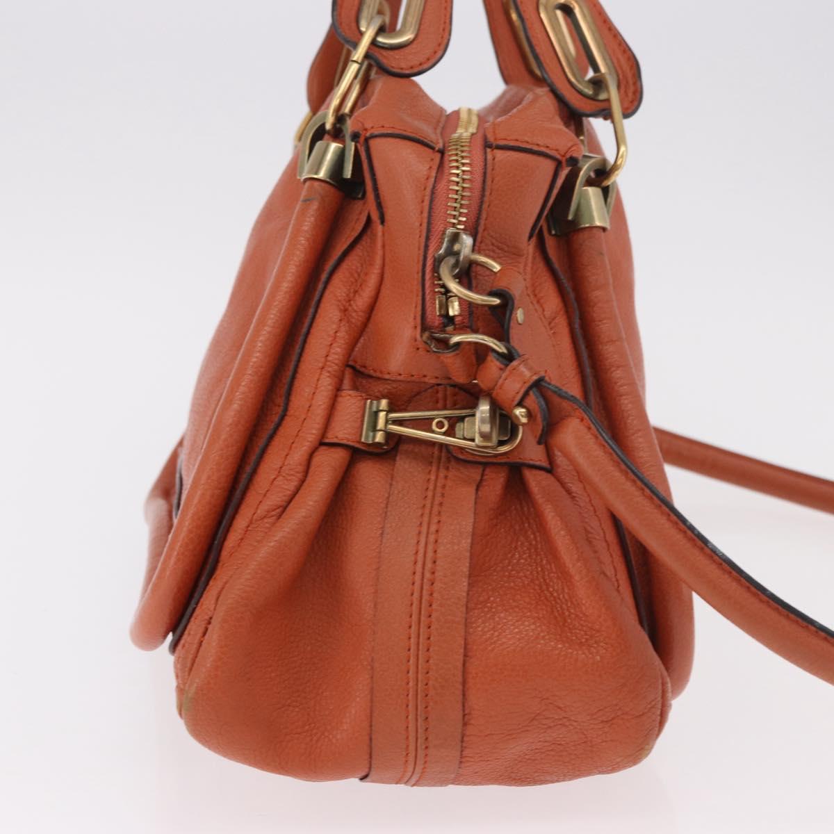 Chloe Paraty Hand Bag Leather 2way Orange Gold Auth 186311