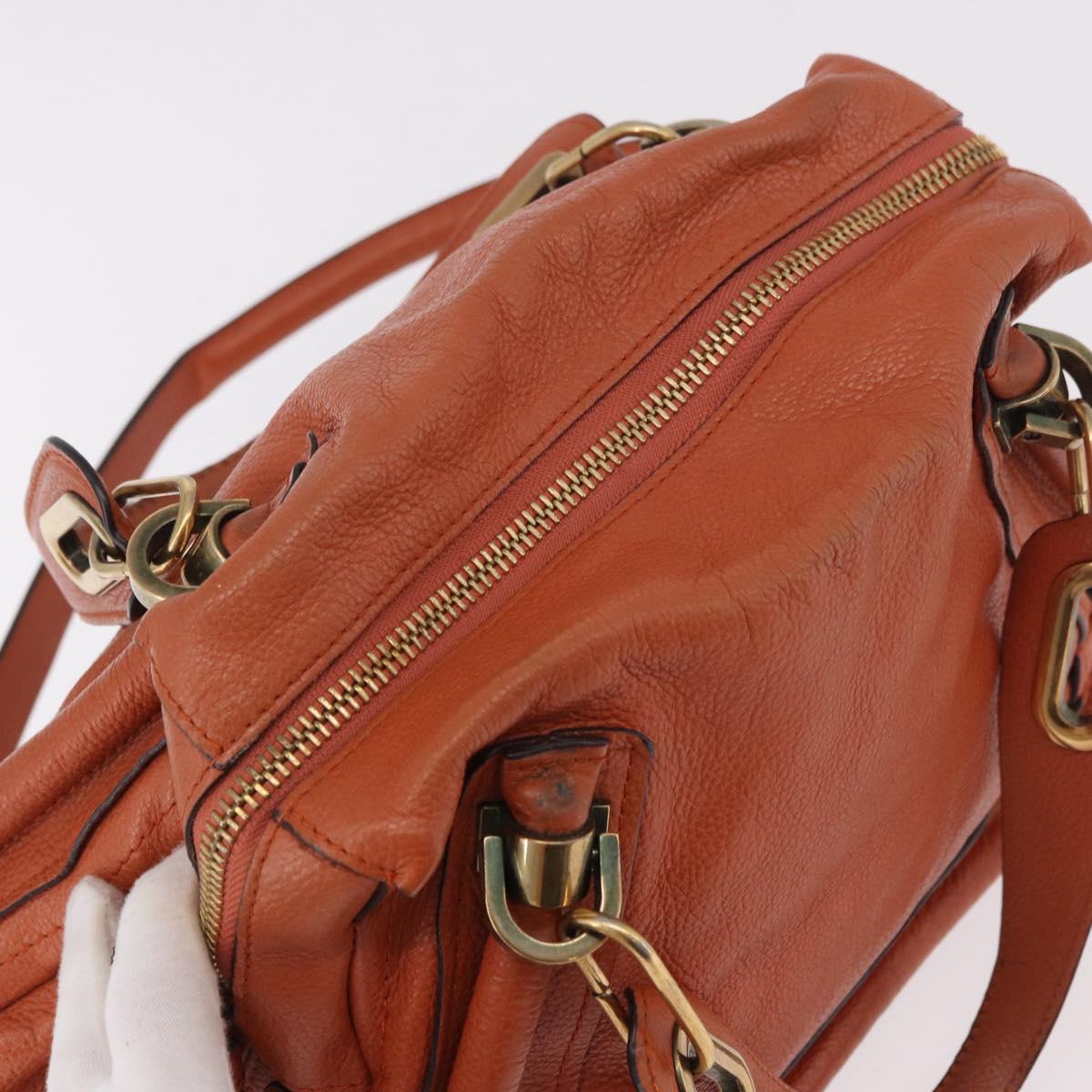 Chloe Paraty Hand Bag Leather 2way Orange Gold Auth 186311