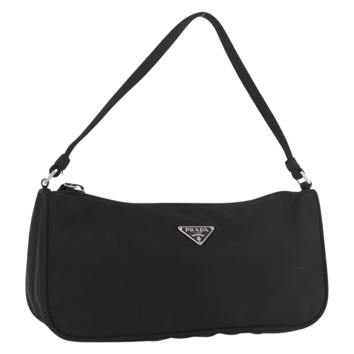 PRADA Accessory Pouch Nylon Black Silver Auth 186312A