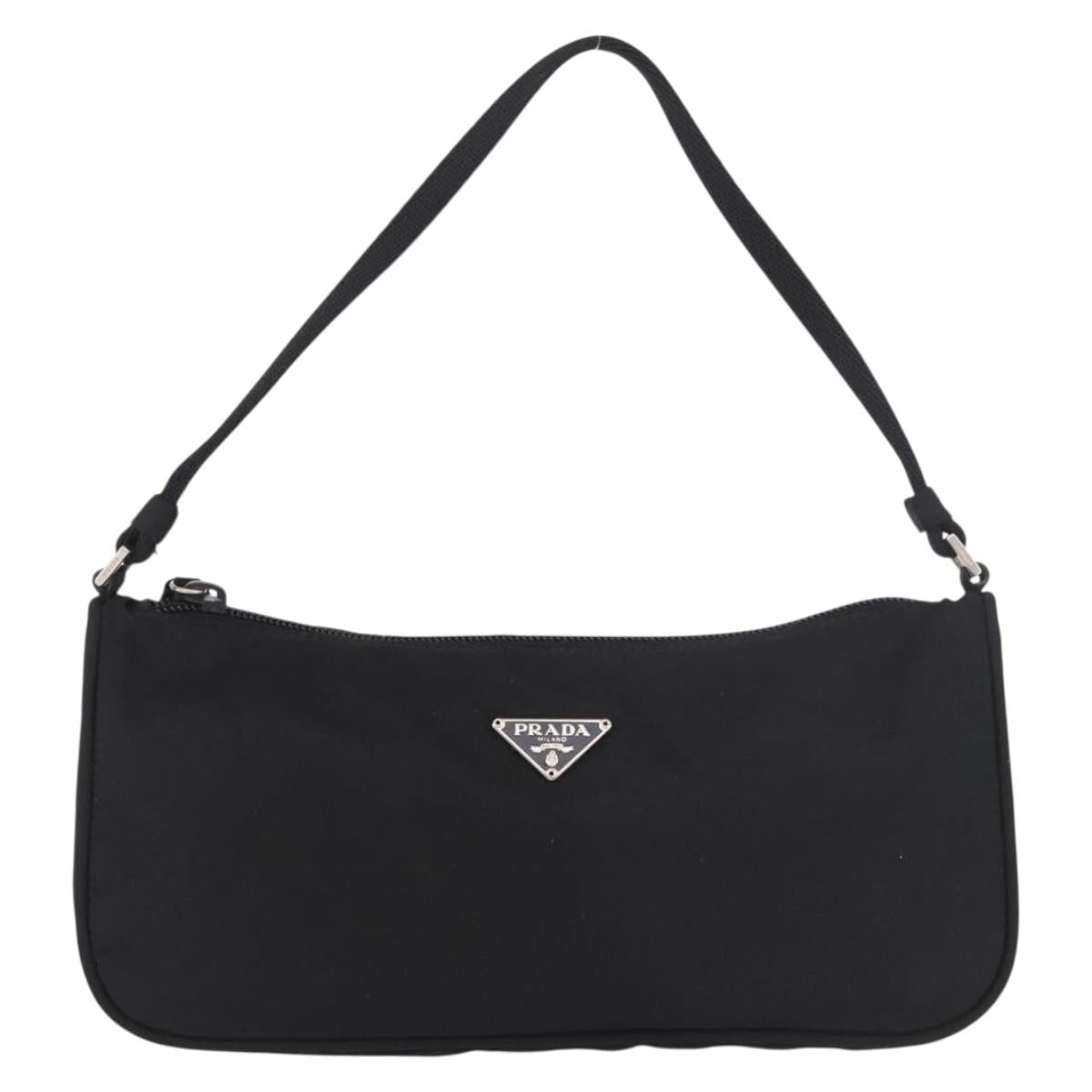 PRADA Accessory Pouch Nylon Black Silver Auth 186312A