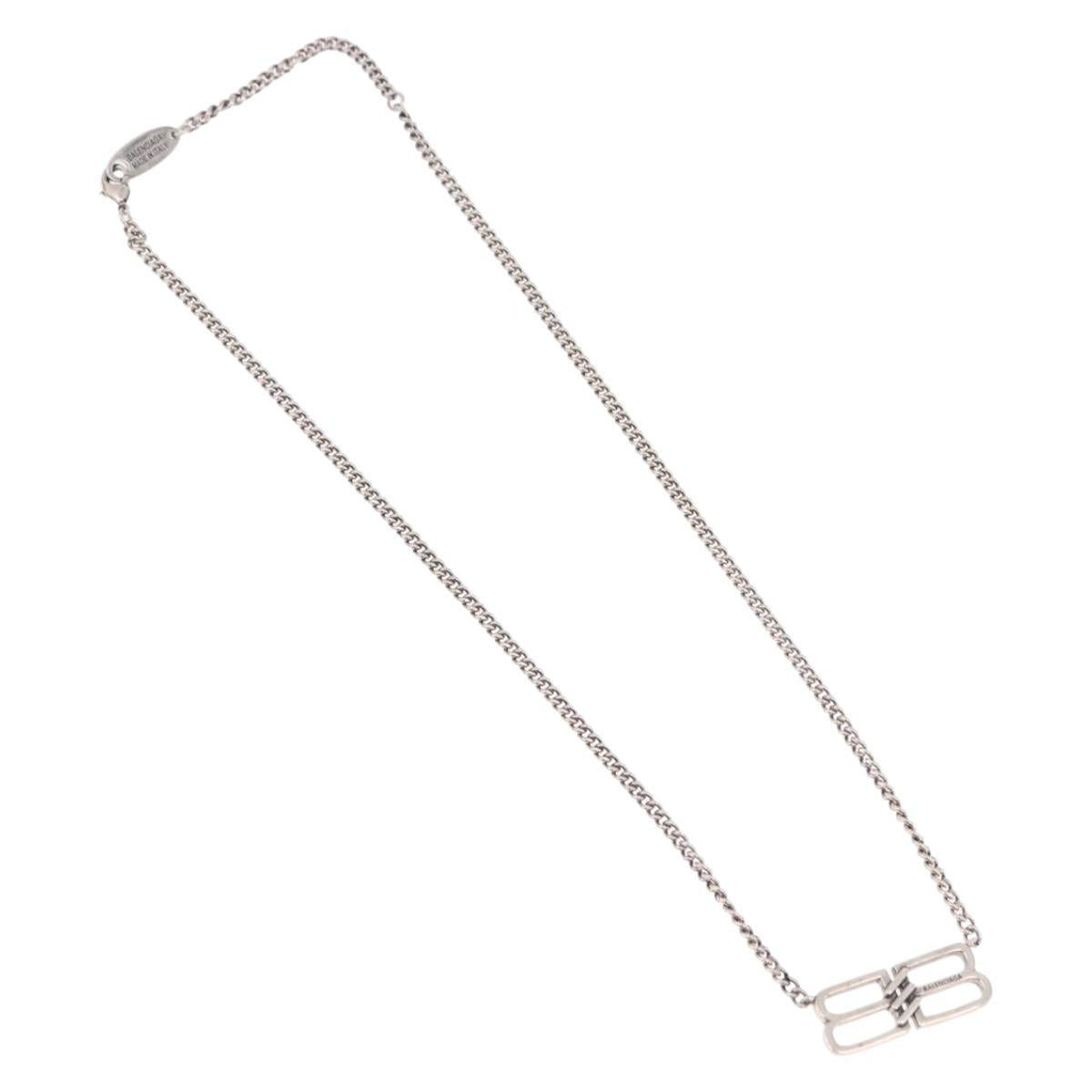 BALENCIAGA BB Icon Necklace metal Silver tone Auth 186316A