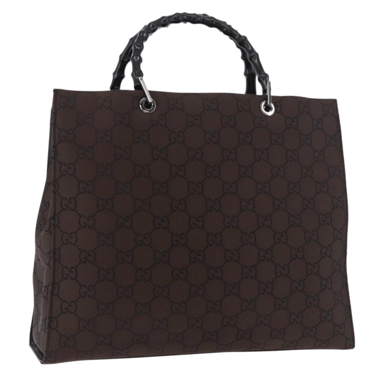 GUCCI Bamboo GG Canvas Hand Bag Dark Brown Silver 002 1015 Auth 186318A