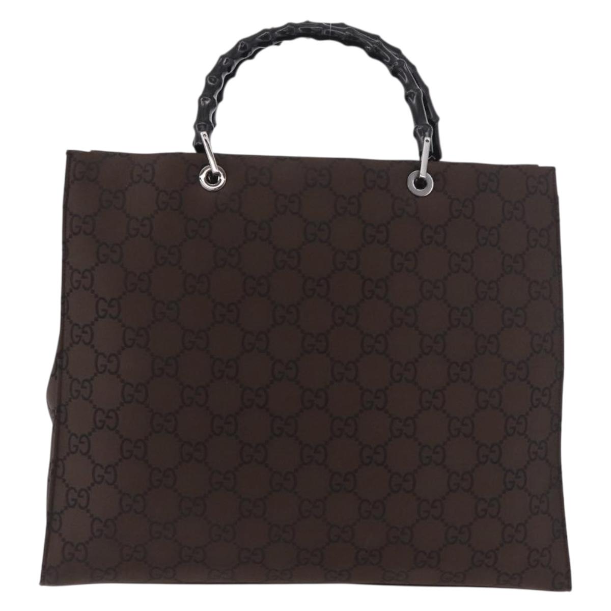 GUCCI Bamboo GG Canvas Hand Bag Dark Brown Silver 002 1015 Auth 186318A
