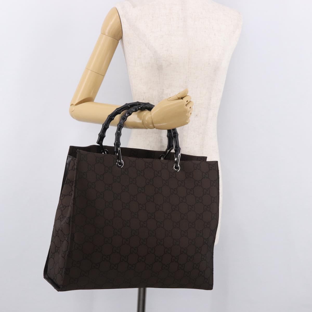 GUCCI Bamboo GG Canvas Hand Bag Dark Brown Silver 002 1015 Auth 186318A