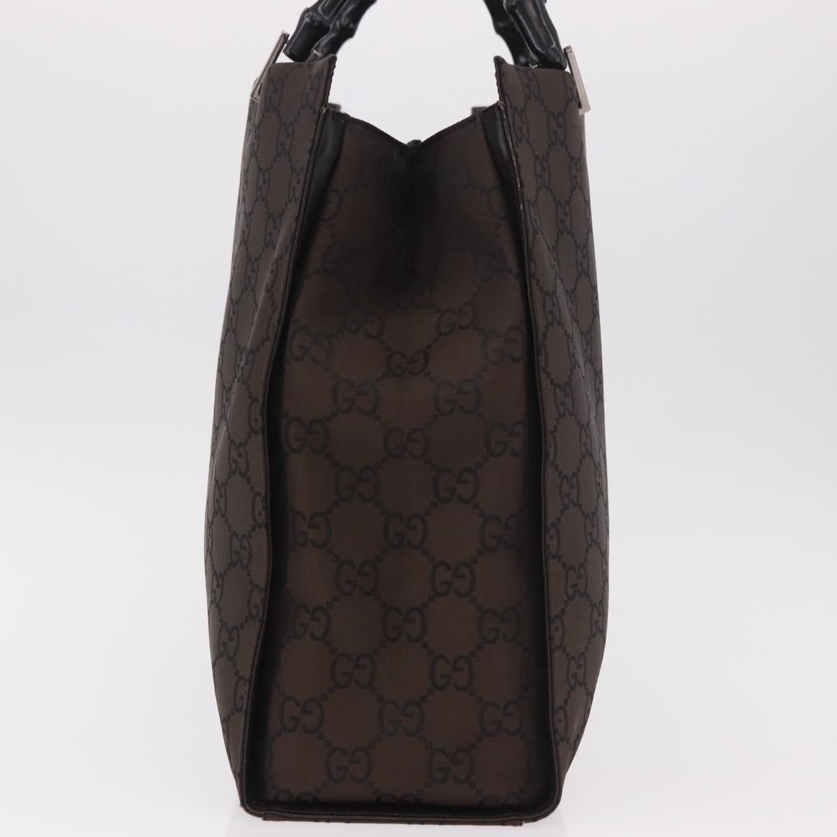 GUCCI Bamboo GG Canvas Hand Bag Dark Brown Silver 002 1015 Auth 186318A