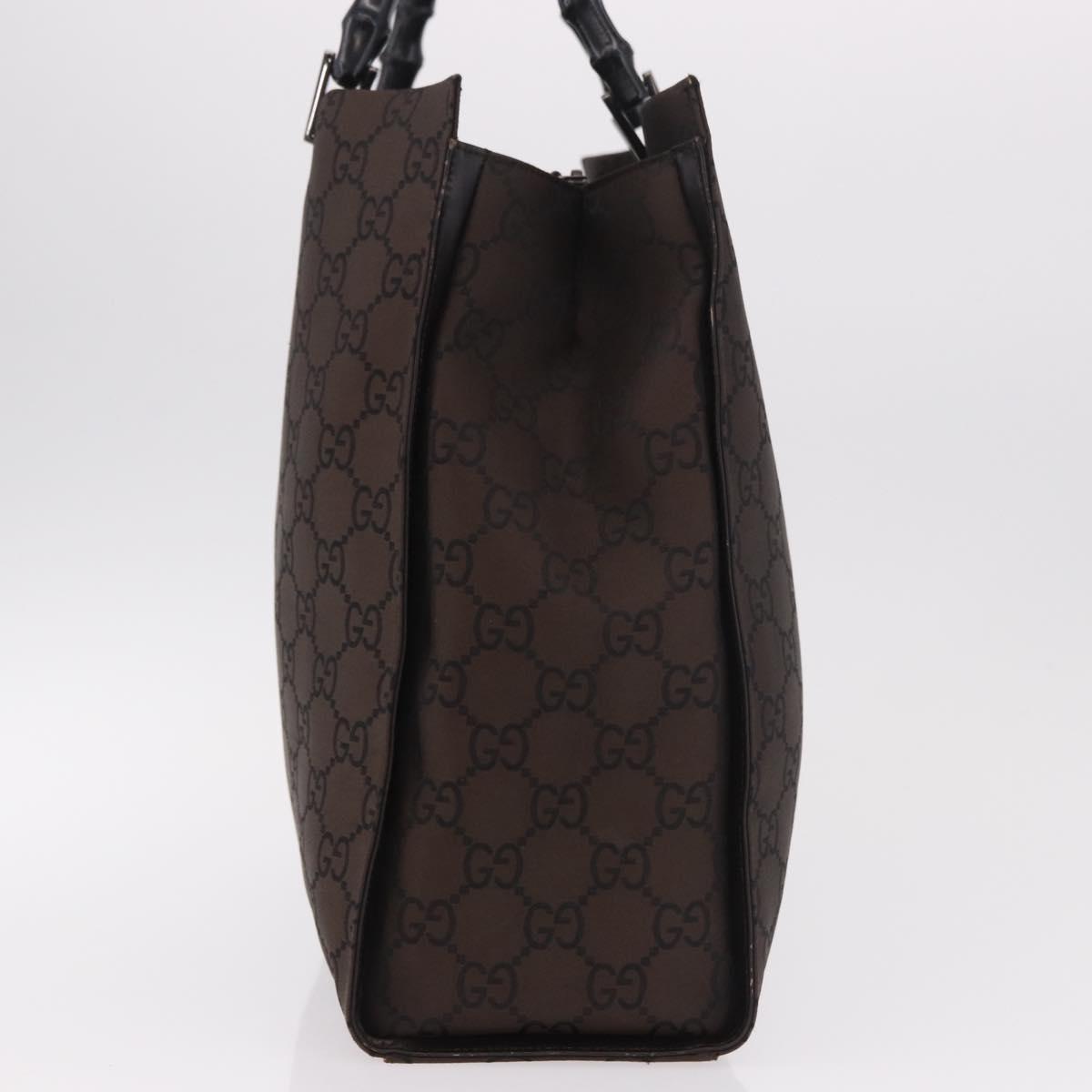 GUCCI Bamboo GG Canvas Hand Bag Dark Brown Silver 002 1015 Auth 186318A