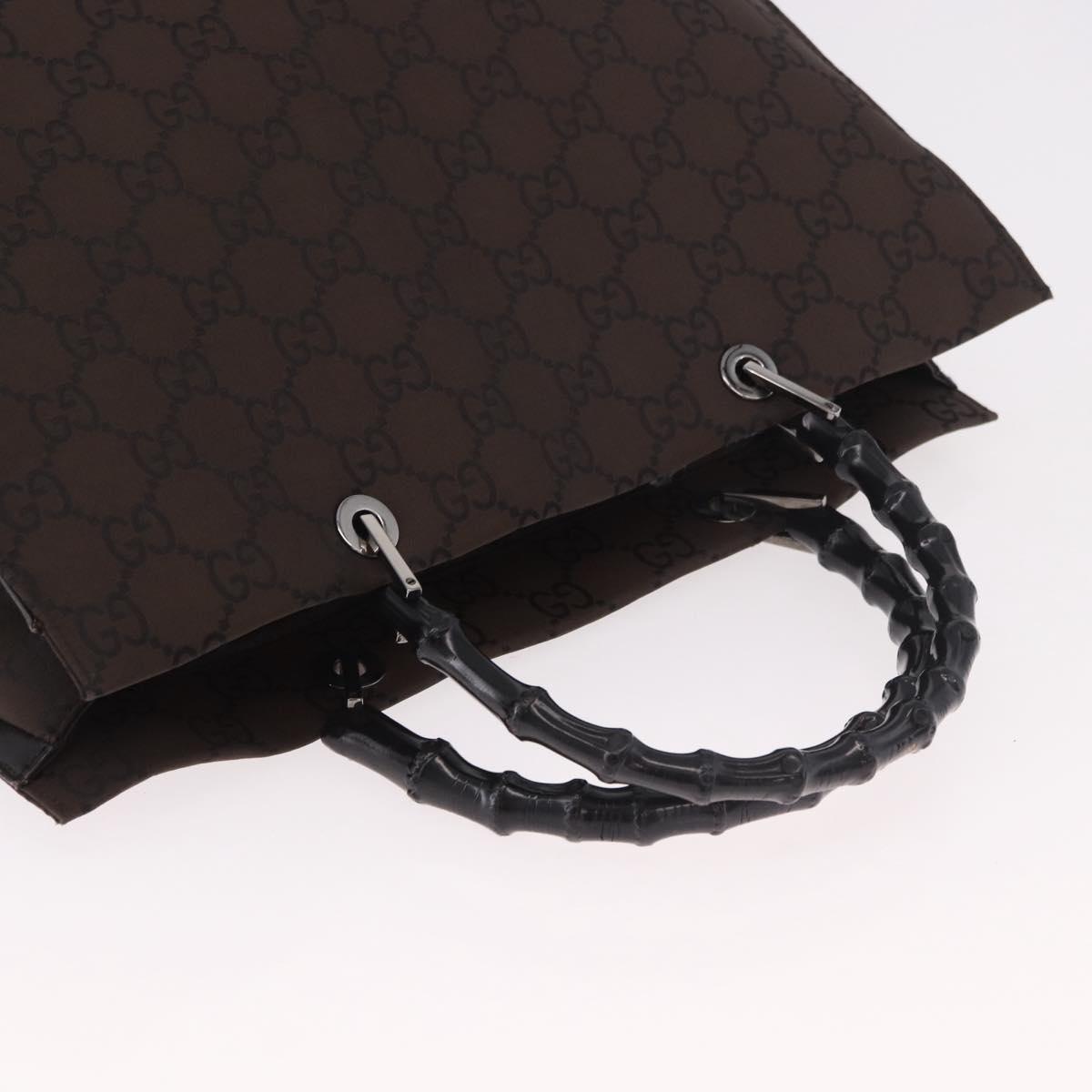 GUCCI Bamboo GG Canvas Hand Bag Dark Brown Silver 002 1015 Auth 186318A