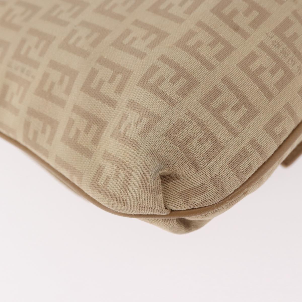 FENDI Zucchino Canvas Mamma Baguette Shoulder Bag Beige Gold Auth 186319A