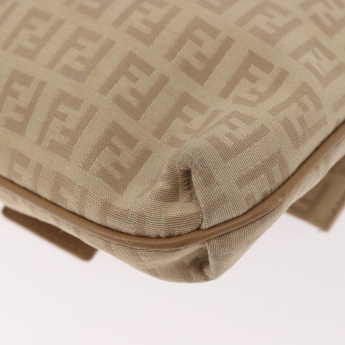 FENDI Zucchino Canvas Mamma Baguette Shoulder Bag Beige Gold Auth 186319A