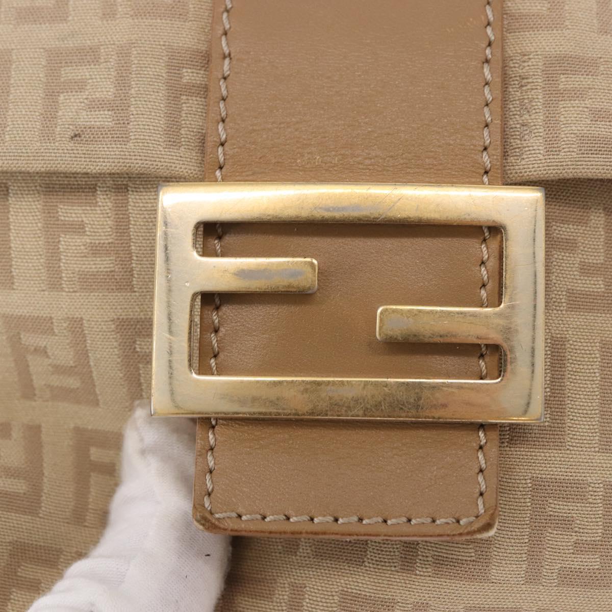 FENDI Zucchino Canvas Mamma Baguette Shoulder Bag Beige Gold Auth 186319A