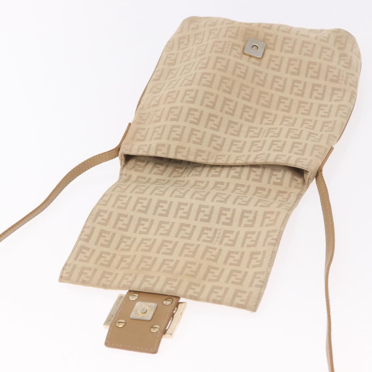 FENDI Zucchino Canvas Mamma Baguette Shoulder Bag Beige Gold Auth 186319A