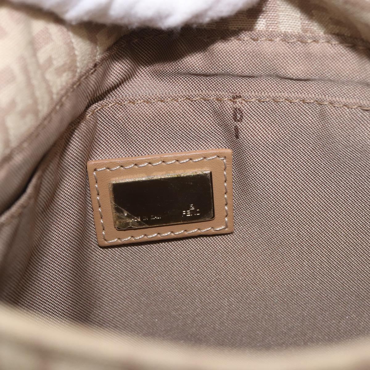 FENDI Zucchino Canvas Mamma Baguette Shoulder Bag Beige Gold Auth 186319A