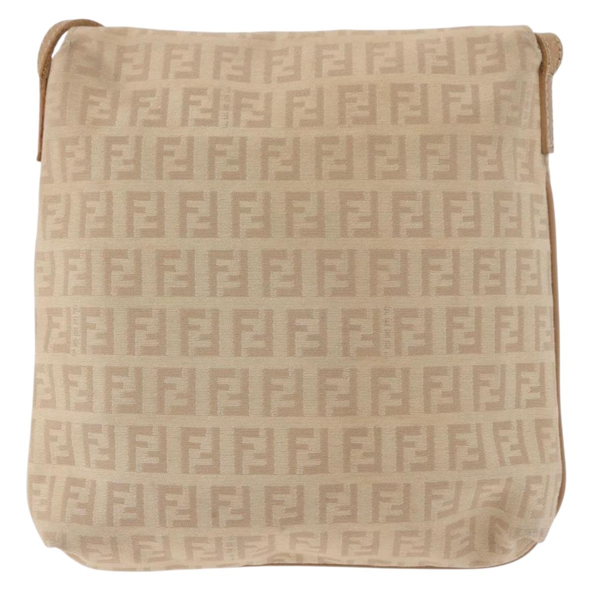 FENDI Zucchino Canvas Mamma Baguette Shoulder Bag Beige Gold Auth 186319A