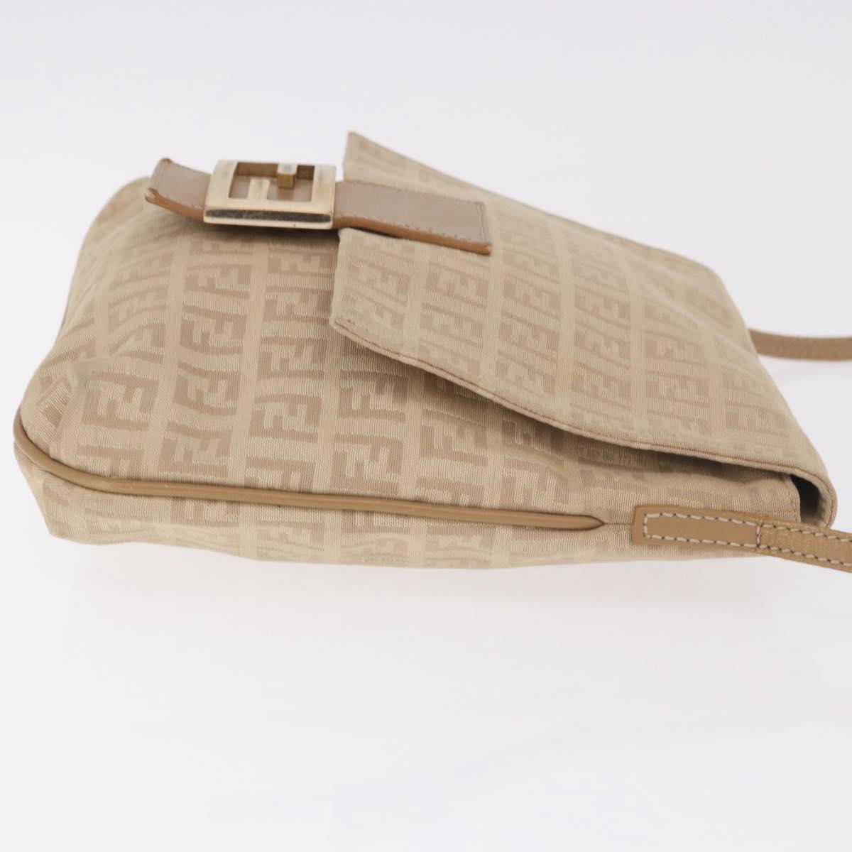FENDI Zucchino Canvas Mamma Baguette Shoulder Bag Beige Gold Auth 186319A
