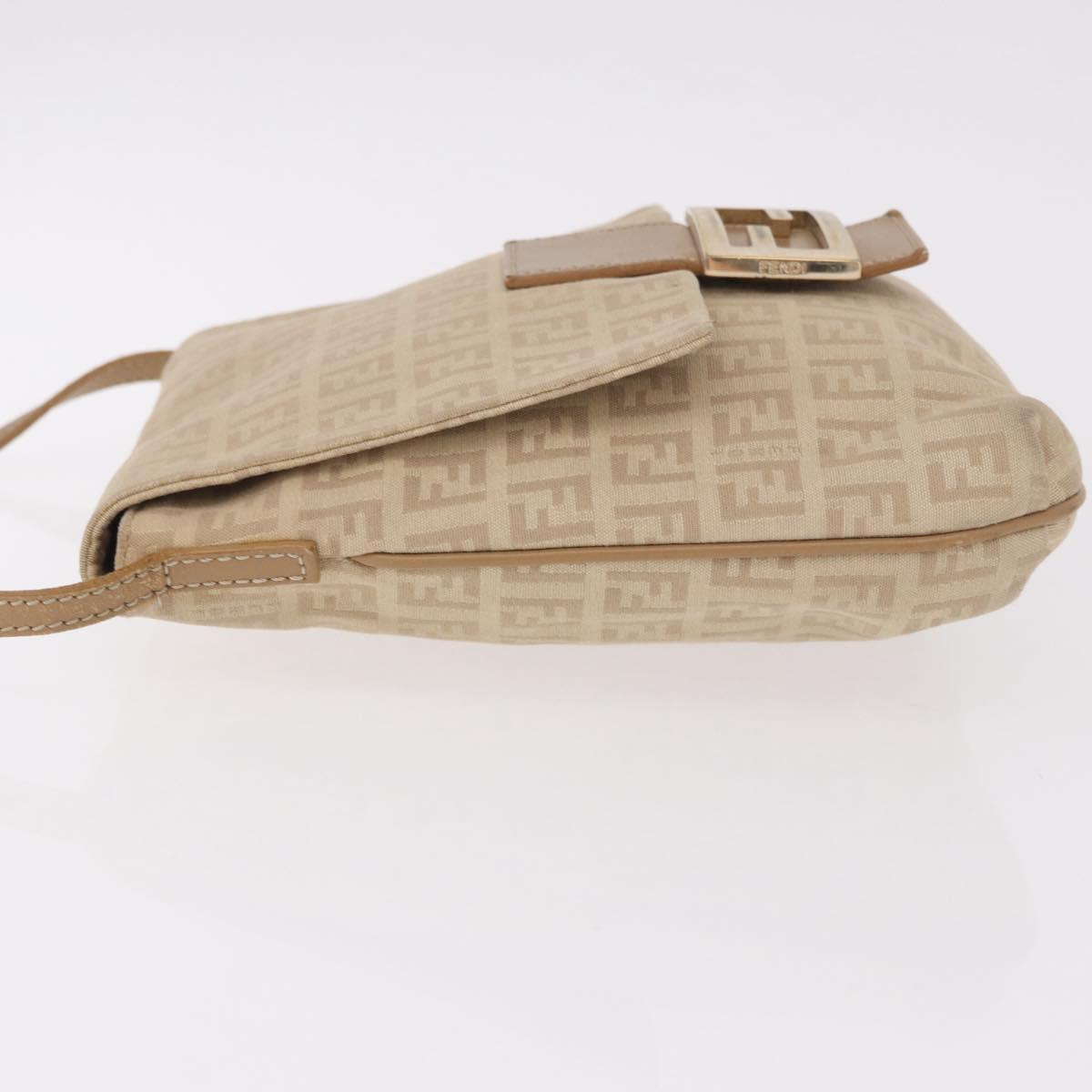 FENDI Zucchino Canvas Mamma Baguette Shoulder Bag Beige Gold Auth 186319A