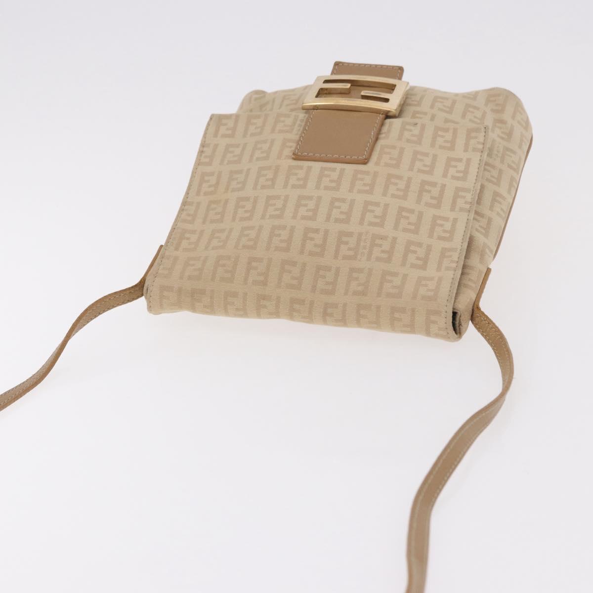FENDI Zucchino Canvas Mamma Baguette Shoulder Bag Beige Gold Auth 186319A