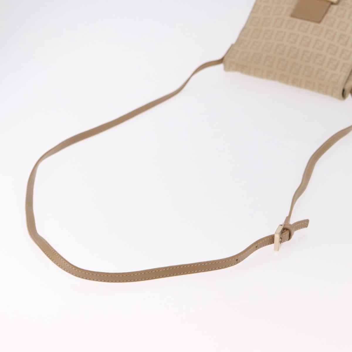 FENDI Zucchino Canvas Mamma Baguette Shoulder Bag Beige Gold Auth 186319A