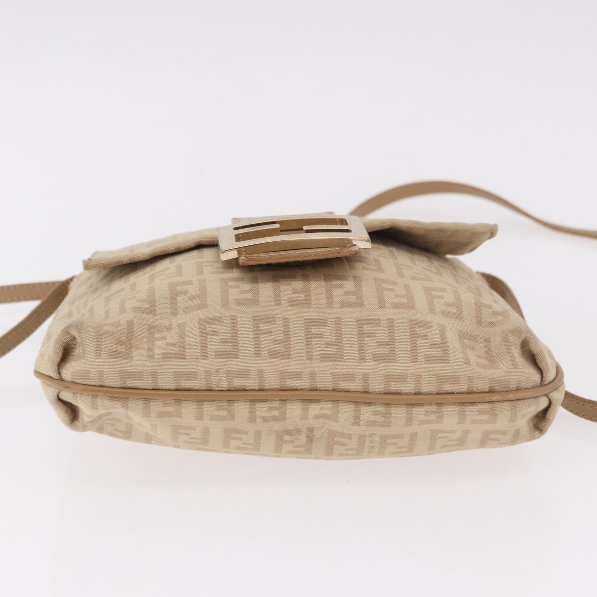 FENDI Zucchino Canvas Mamma Baguette Shoulder Bag Beige Gold Auth 186319A