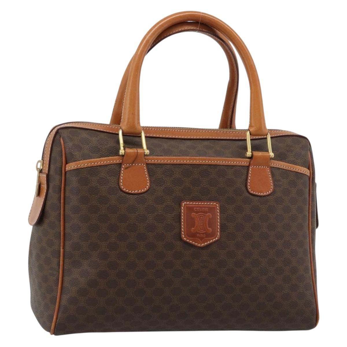 CELINE Macadam Canvas Boston Bag PVC Leather Brown Gold Auth 186321A