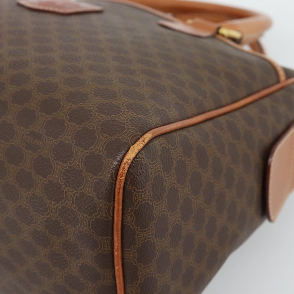 CELINE Macadam Canvas Boston Bag PVC Leather Brown Gold Auth 186321A