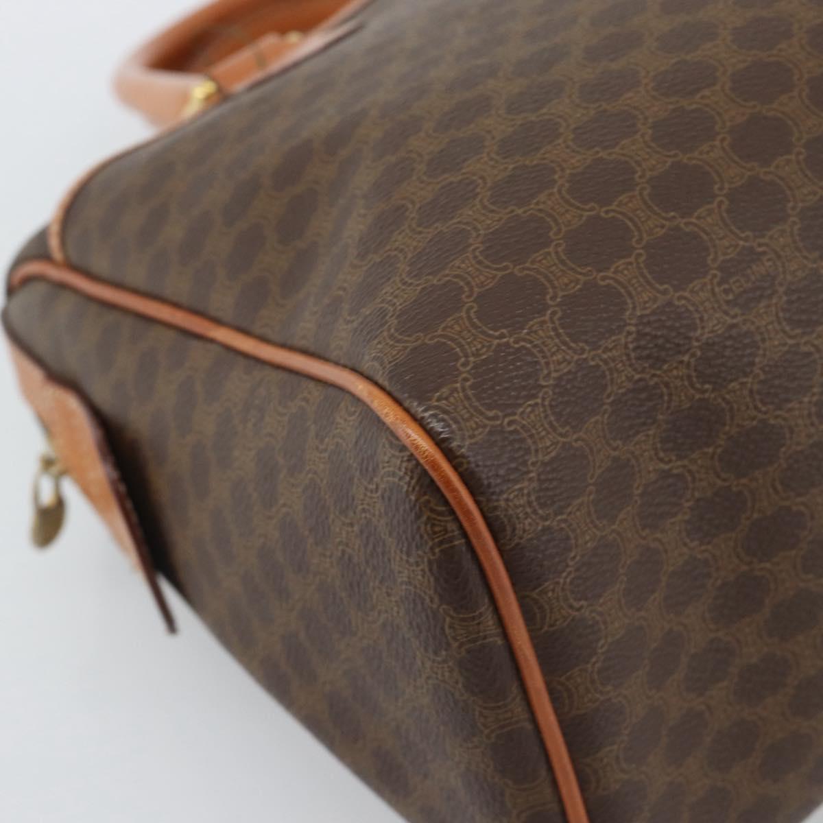 CELINE Macadam Canvas Boston Bag PVC Leather Brown Gold Auth 186321A