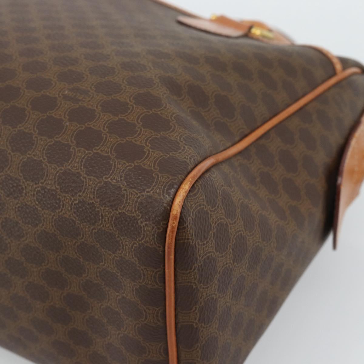 CELINE Macadam Canvas Boston Bag PVC Leather Brown Gold Auth 186321A
