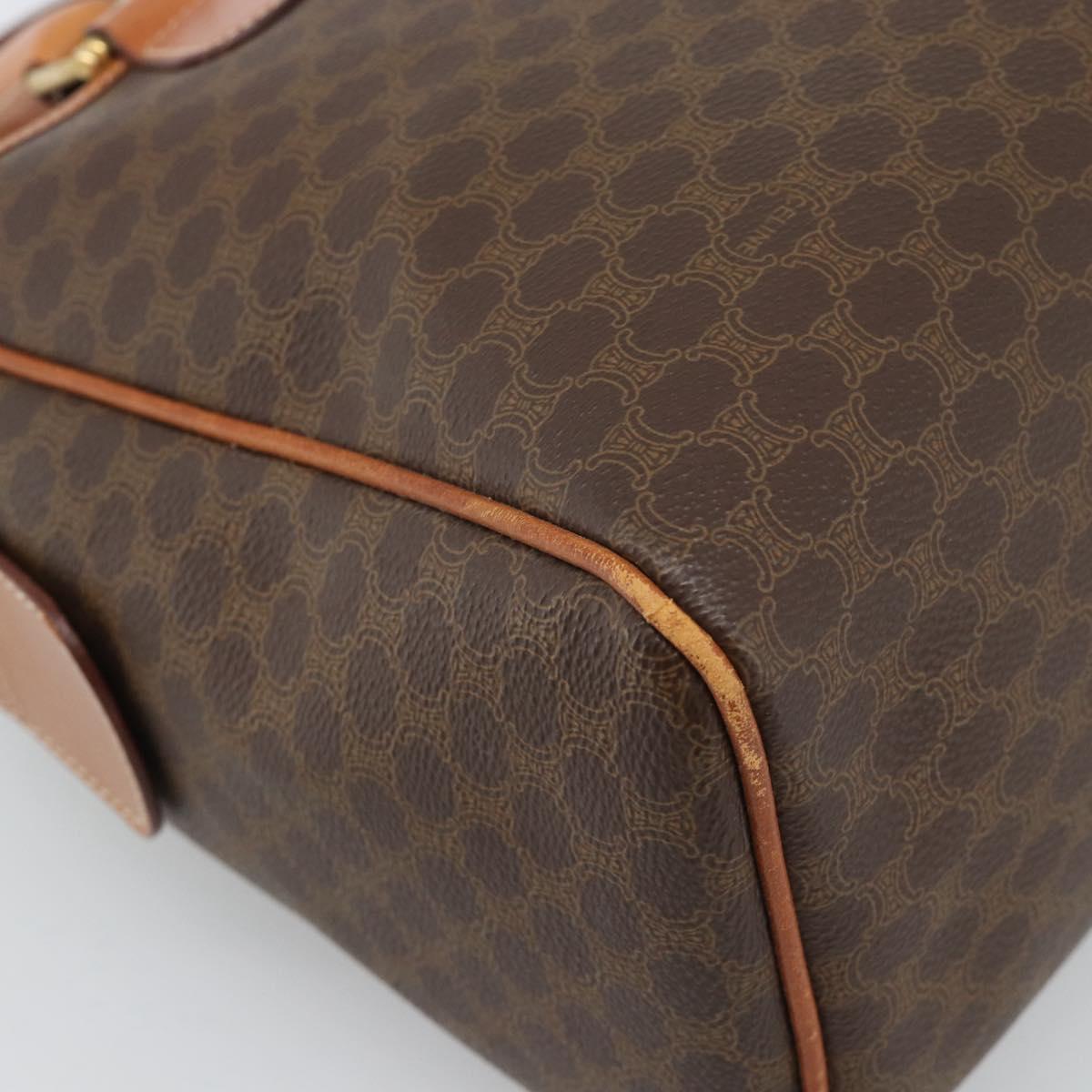 CELINE Macadam Canvas Boston Bag PVC Leather Brown Gold Auth 186321A