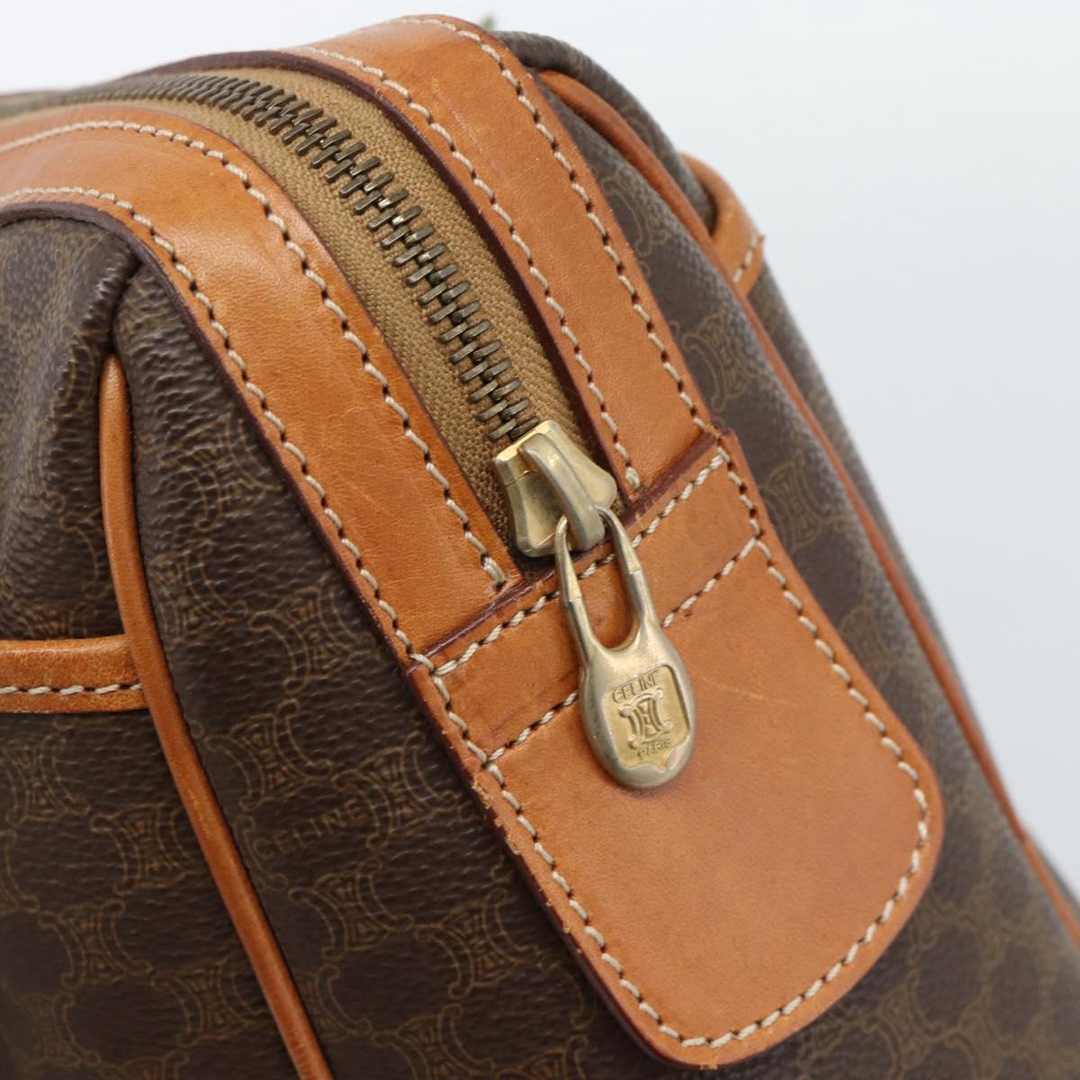 CELINE Macadam Canvas Boston Bag PVC Leather Brown Gold Auth 186321A