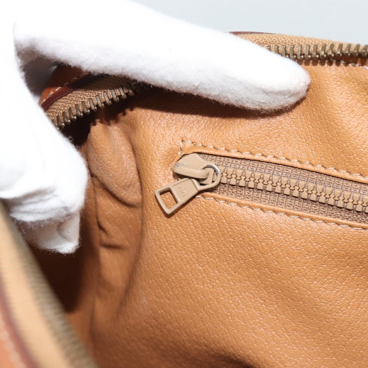 CELINE Macadam Canvas Boston Bag PVC Leather Brown Gold Auth 186321A