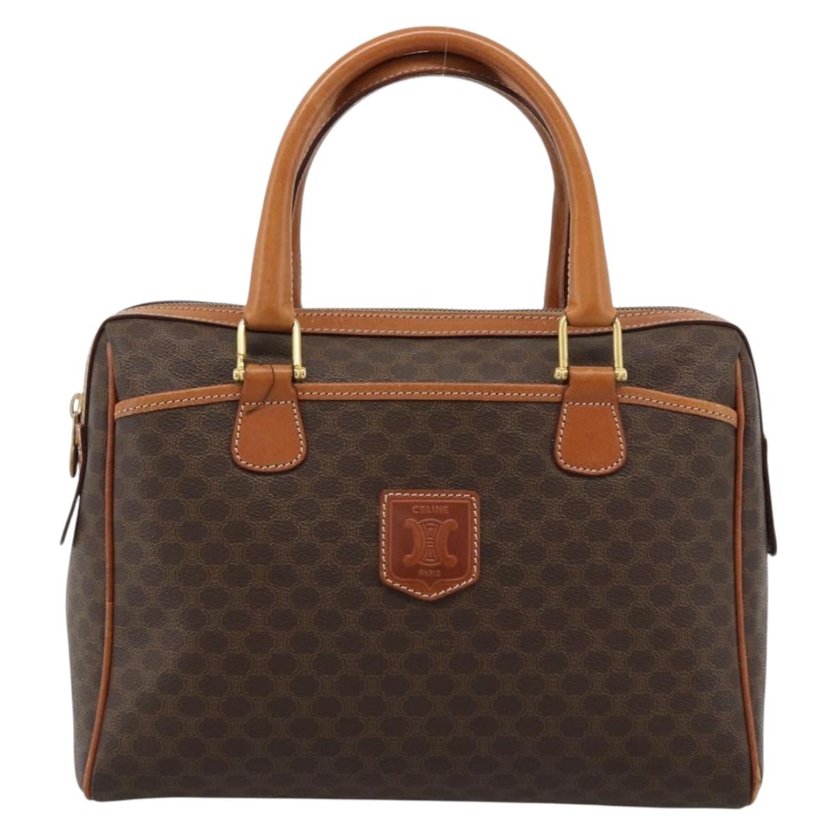 CELINE Macadam Canvas Boston Bag PVC Leather Brown Gold Auth 186321A