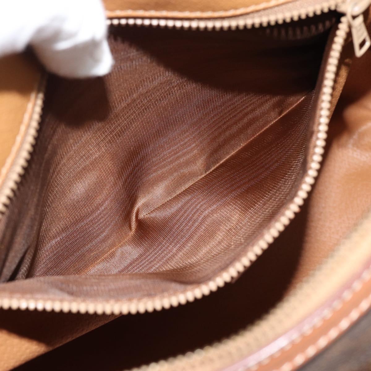 CELINE Macadam Canvas Boston Bag PVC Leather Brown Gold Auth 186321A