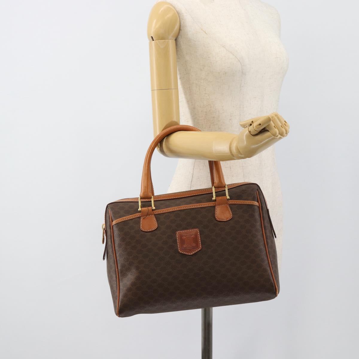 CELINE Macadam Canvas Boston Bag PVC Leather Brown Gold Auth 186321A