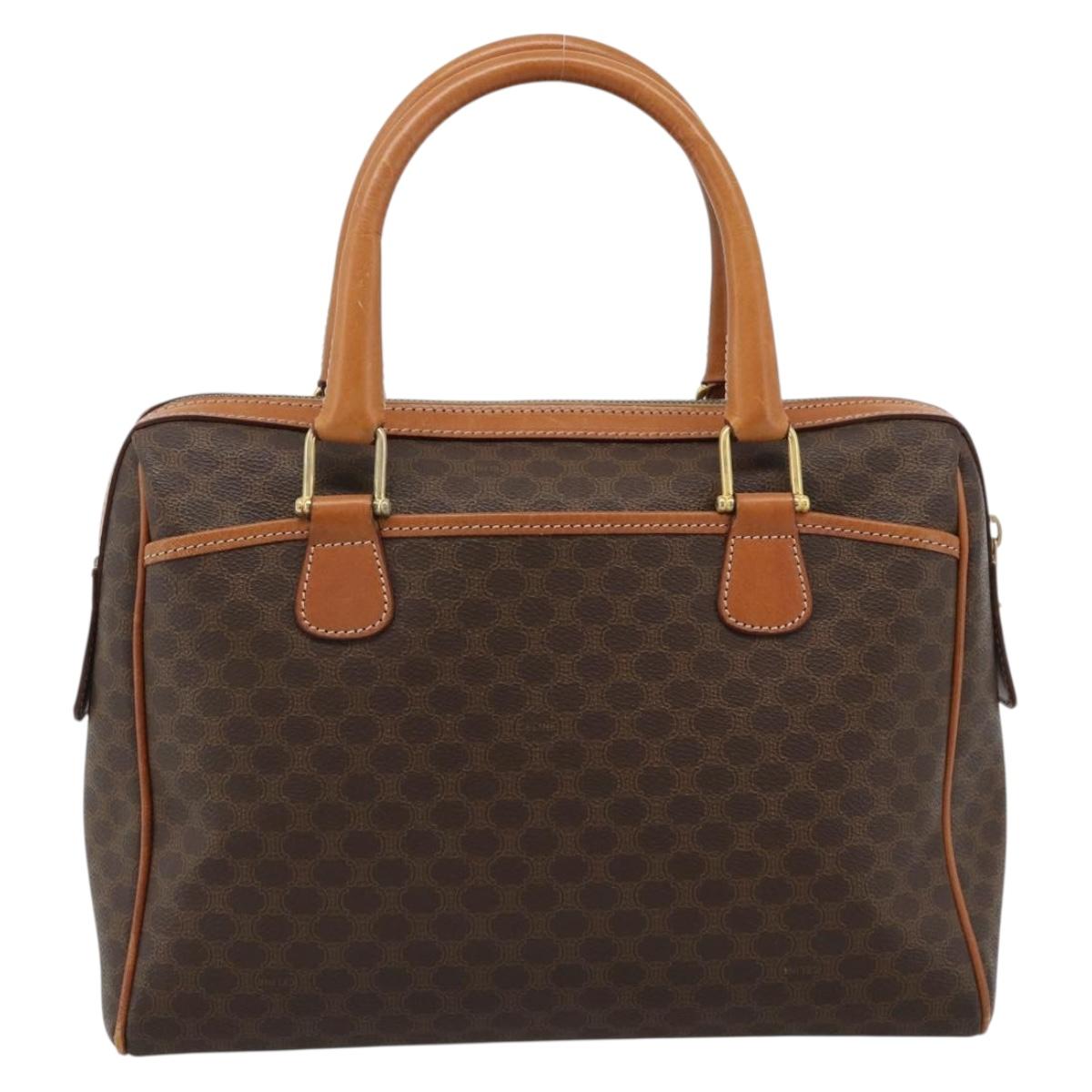 CELINE Macadam Canvas Boston Bag PVC Leather Brown Gold Auth 186321A