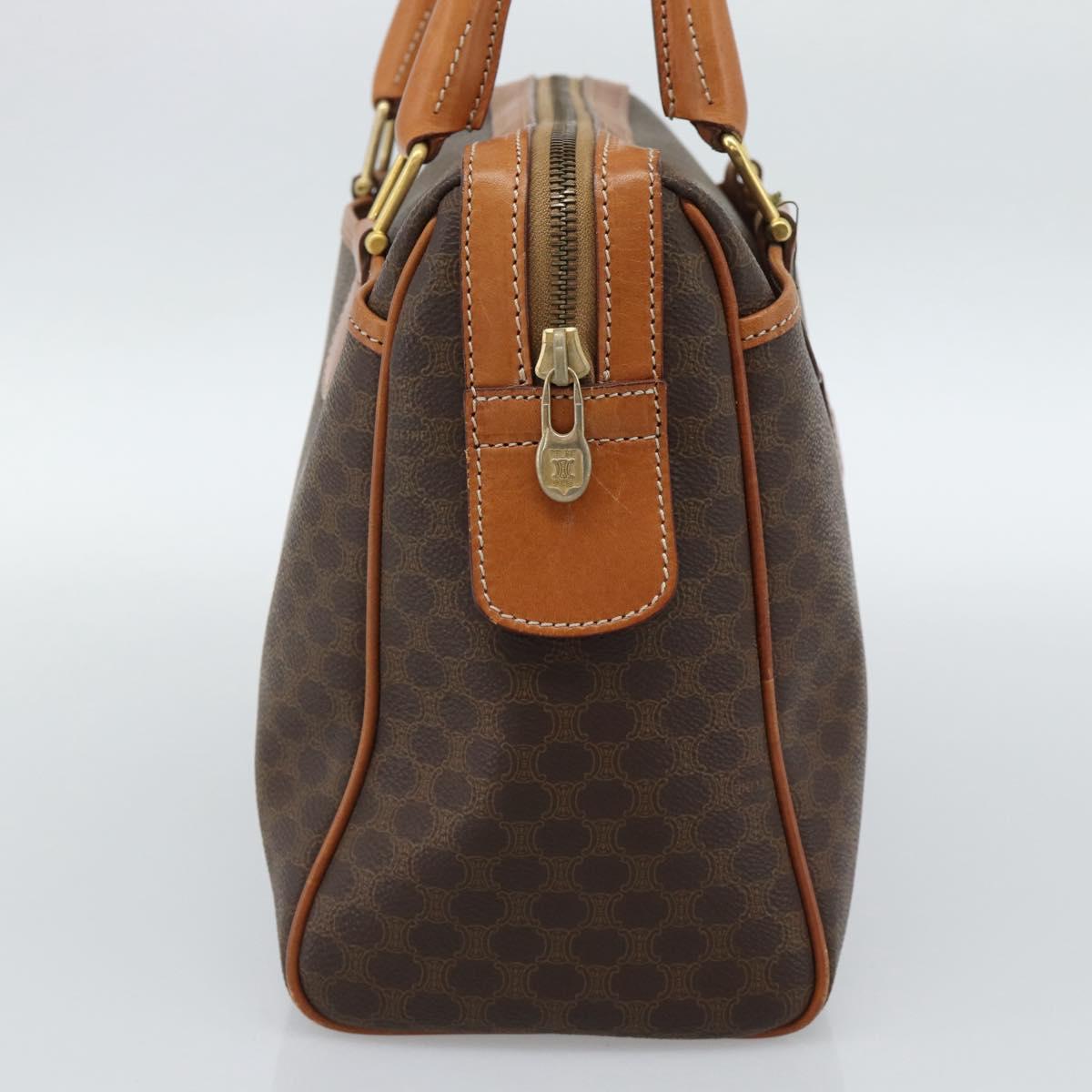 CELINE Macadam Canvas Boston Bag PVC Leather Brown Gold Auth 186321A
